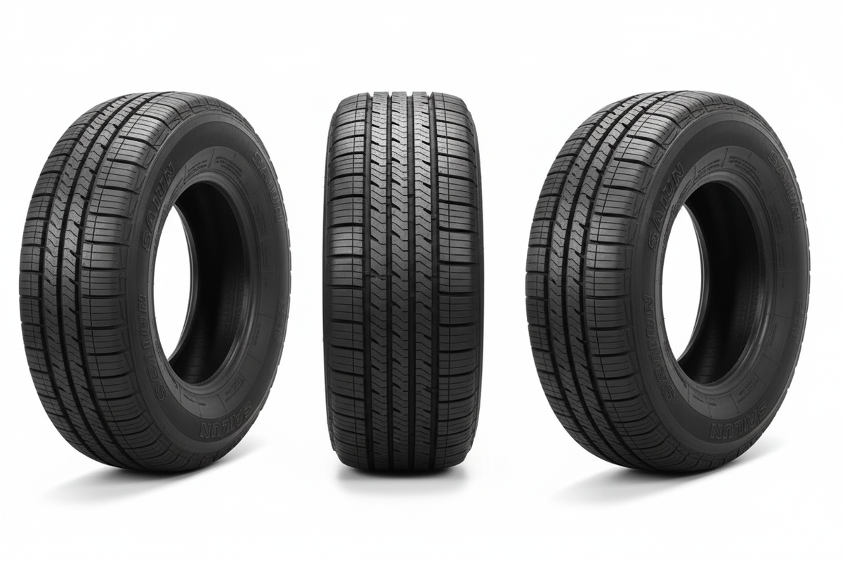 Neumático 205/70R16 en tres posiciones sobre fondo blanco
